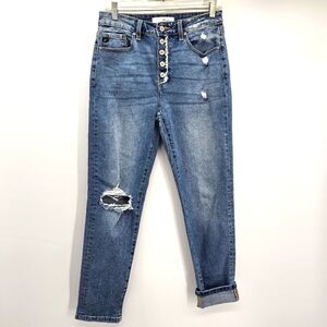 KanCan Button Fly Distresesd High Waist Tappered Leg Jeans Womens 7/27
